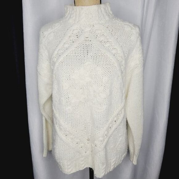 Vintage 80s Chunky Knit Mock Neck White Sweater - Picture 11 of 11